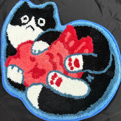 Grumpy Cat with Fish Tufted Rug | Funny & Cute Kawaii Feline Floor Mat - Fucolina