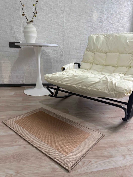Light Brown Two-Tone Woven Rug with Textured Geometric Pattern - Fucolina