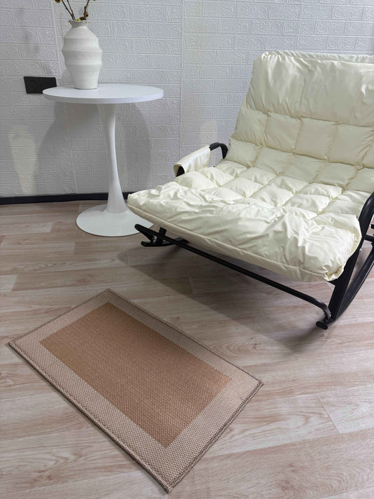Light Brown Two-Tone Woven Rug with Textured Geometric Pattern - Fucolina