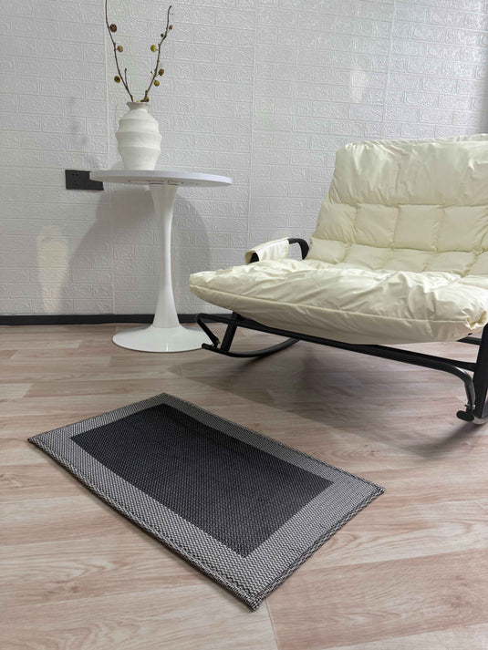 Dark Grey Herringbone Pattern Rug with Light Grey Border - Fucolina