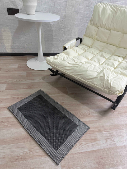 Dark Grey Herringbone Pattern Rug with Light Grey Border - Fucolina