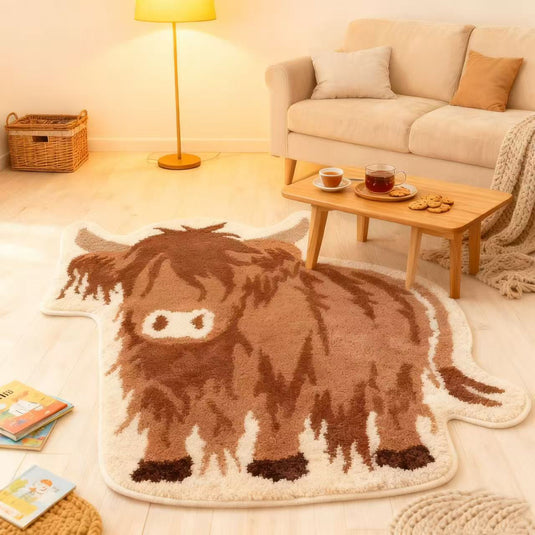 Cute Highland Cow - shaped Flocking Carpet