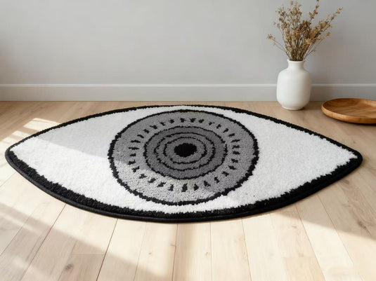 Black and White Eye - Shaped Flocked Carpet (Modern Art - Style Living Room & Bedroom Personalized Plush Mat)