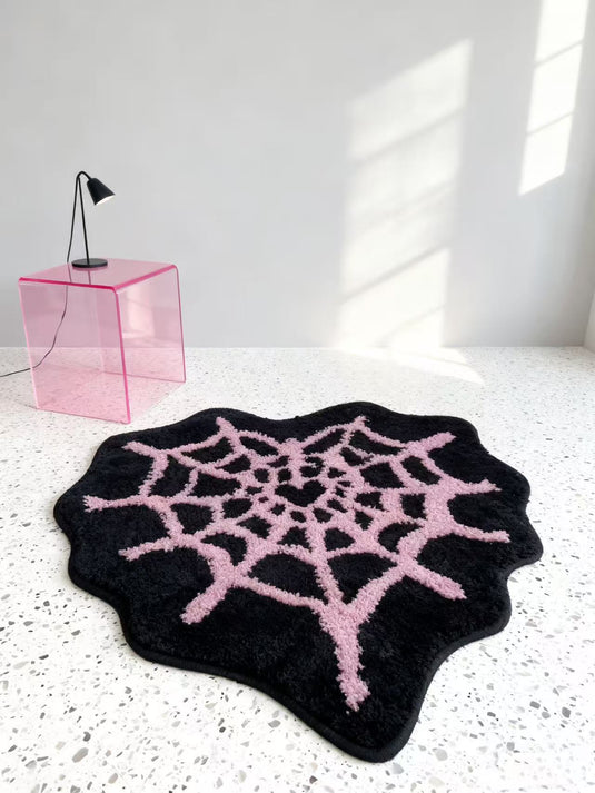 Dark Sweet and Cool Spider Web - shaped Flocking Carpet