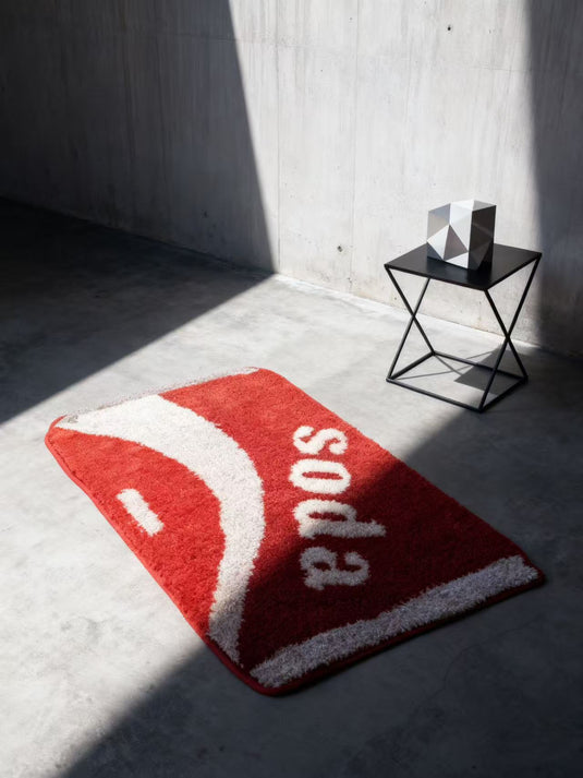 Red - White Trendy Brand Letter Flocked Mat (Industrial Style Niche Art Living Room & Bedroom Plush Carpet)