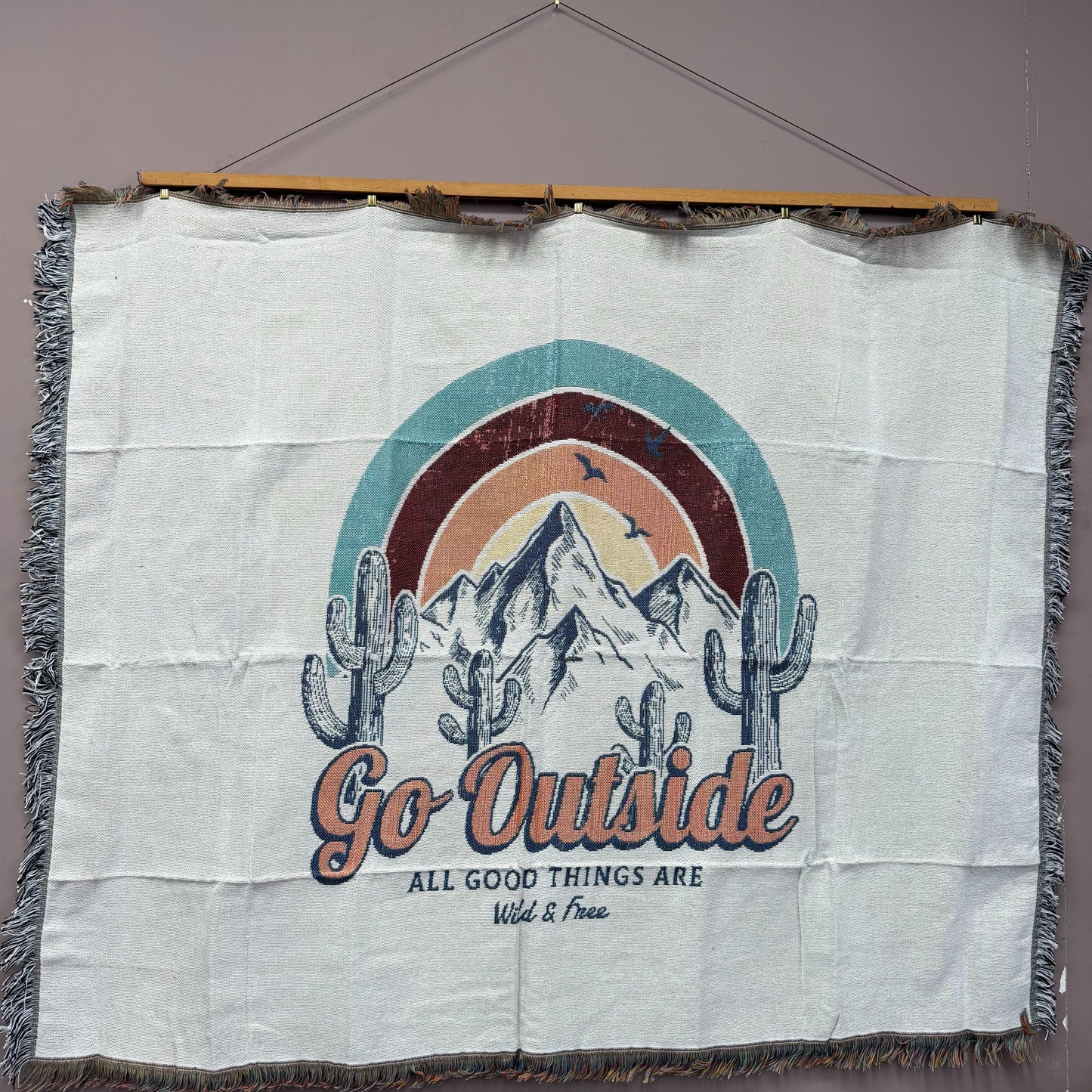 "Go Outside" Woven Tapestry Blanket | Wild & Free Mountain Desert Decor - Fucolina