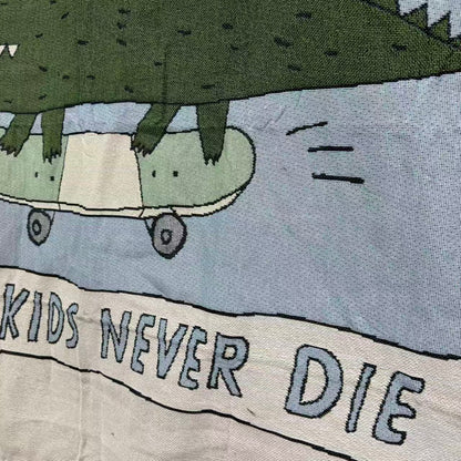 Cool Skater Crocodile Woven Throw Blanket | Kids Cartoon Tapestry & Sofa Cover | Cool Kids Never Sleep - Fucolina