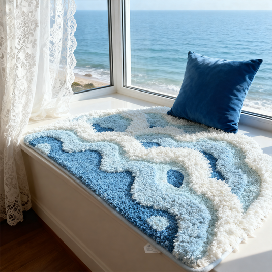 3D Ocean Wave Tufted Rug | Coastal & Nautical Bathroom Accent Mat - Fucolina