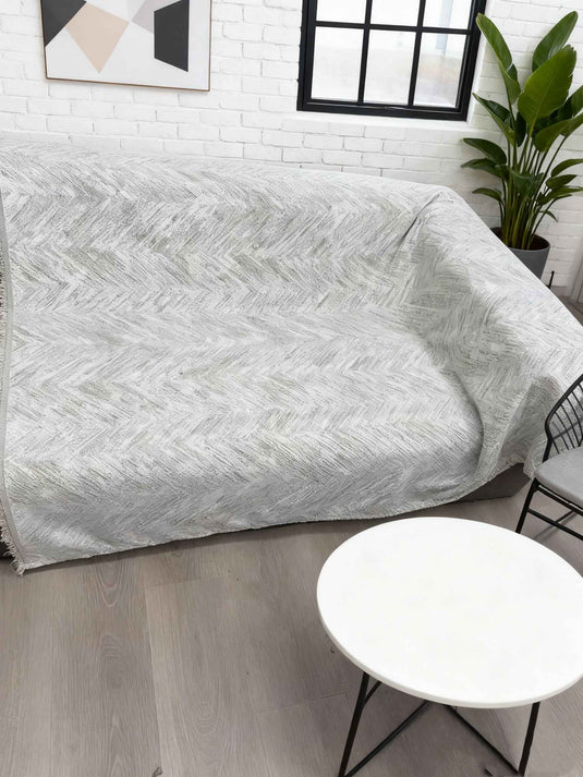 Minimalist Geometric - patterned Tassel Sofa Throw (Light Gray Color) - Fucolina