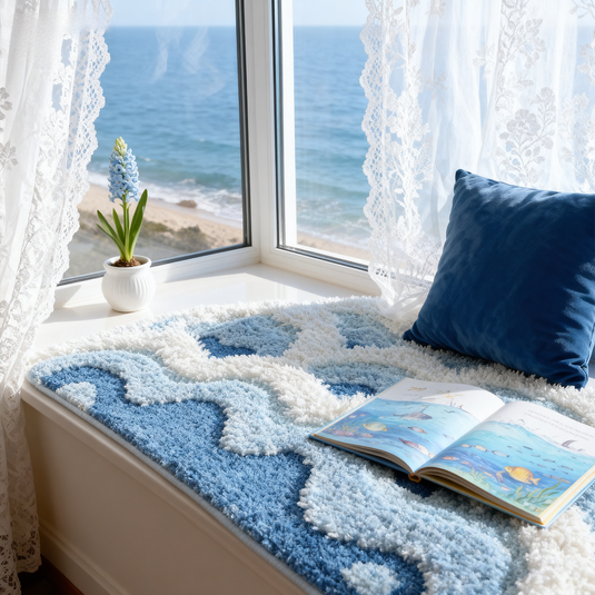 3D Ocean Wave Tufted Rug | Coastal & Nautical Bathroom Accent Mat - Fucolina