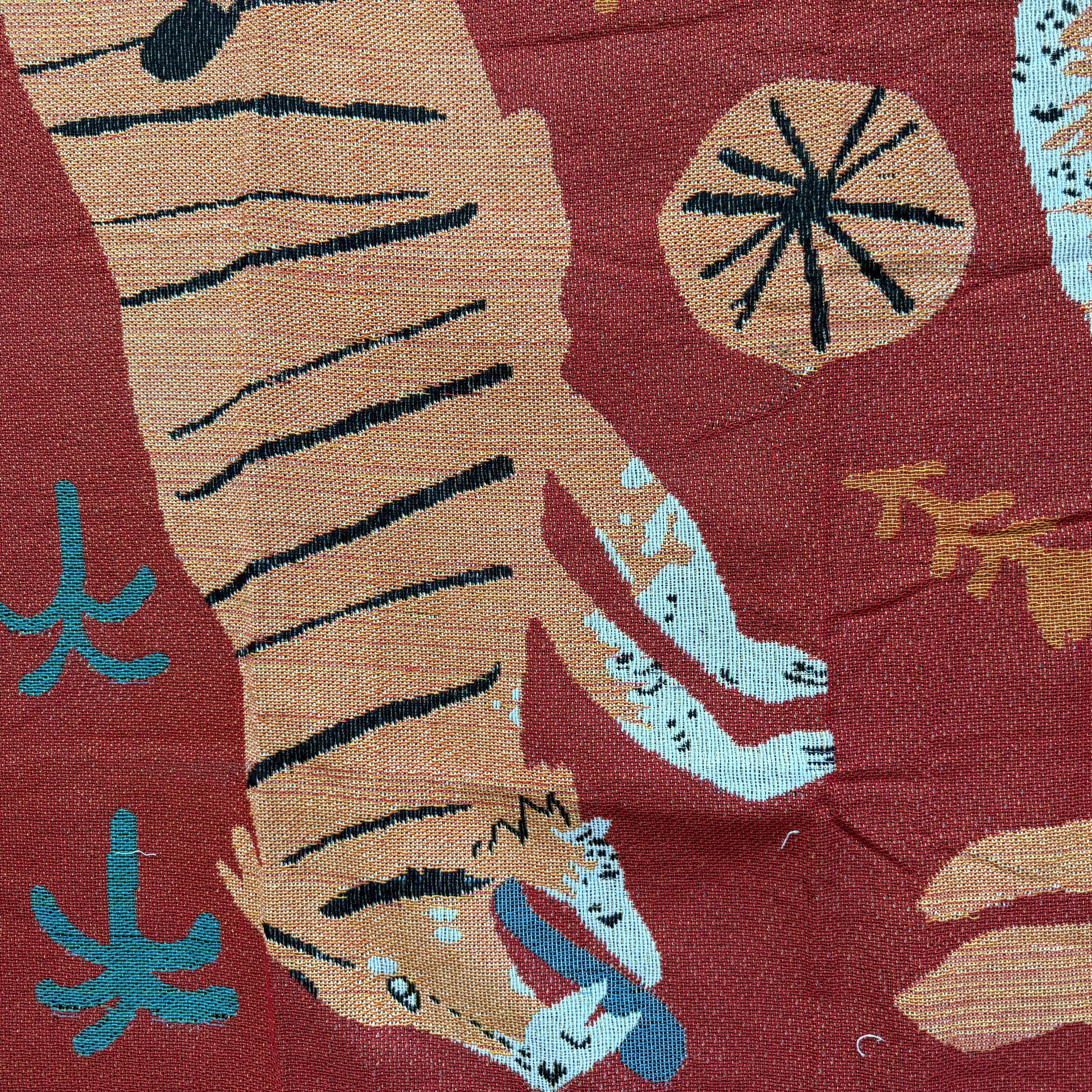 "Jungle Dance" Tiger & Leopard Woven Tapestry | Bohemian Folk Art Blanket - Fucolina