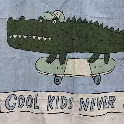 Cool Skater Crocodile Woven Throw Blanket | Kids Cartoon Tapestry & Sofa Cover | Cool Kids Never Sleep - Fucolina