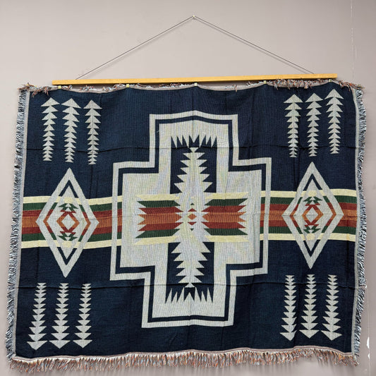 "Sacred Cross" Southwestern Tribal Woven Blanket | Geometric Tapestry Wall Art - Fucolina