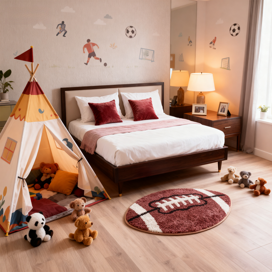 American Football Shaped Tufted Rug | Sports Theme Accent Mat for Kids Room & Man Cave - Fucolina