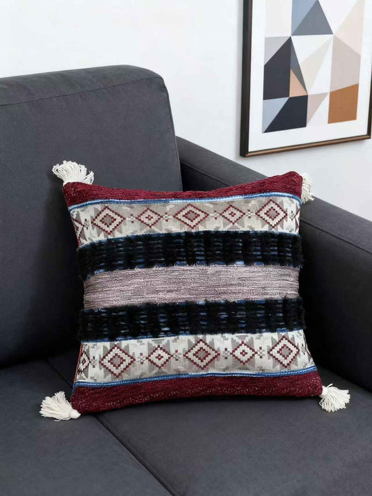 Ethnic - style Geometric - patterned Tassel Jacquard Throw Pillow - Fucolina