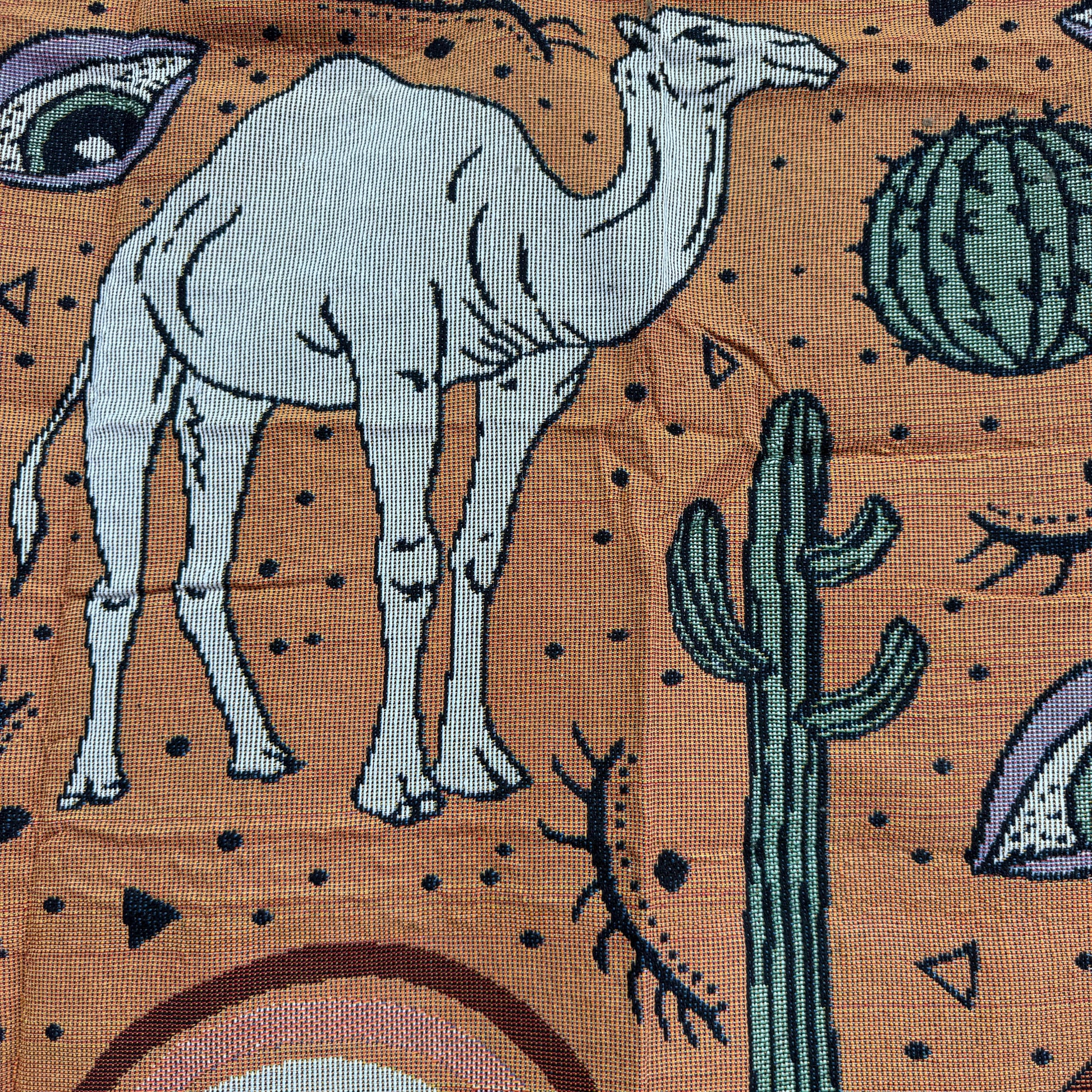 "Desert Caravan" Camel & Cactus Woven Tapestry | Eclectic Boho Wall Art - Fucolina