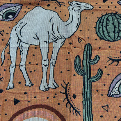 "Desert Caravan" Camel & Cactus Woven Tapestry | Eclectic Boho Wall Art - Fucolina