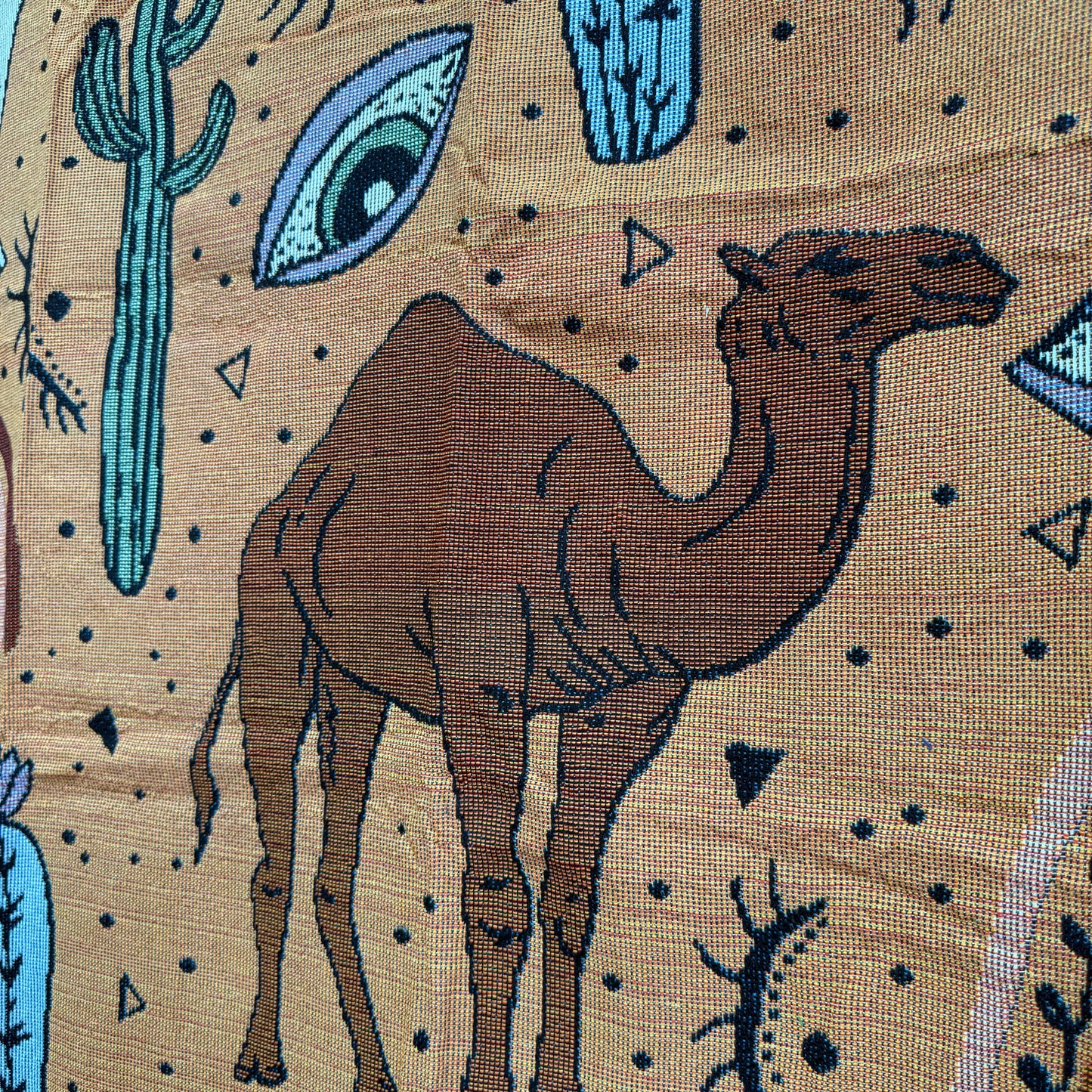 "Desert Caravan" Camel & Cactus Woven Tapestry | Eclectic Boho Wall Art - Fucolina