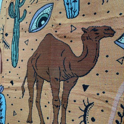 "Desert Caravan" Camel & Cactus Woven Tapestry | Eclectic Boho Wall Art - Fucolina