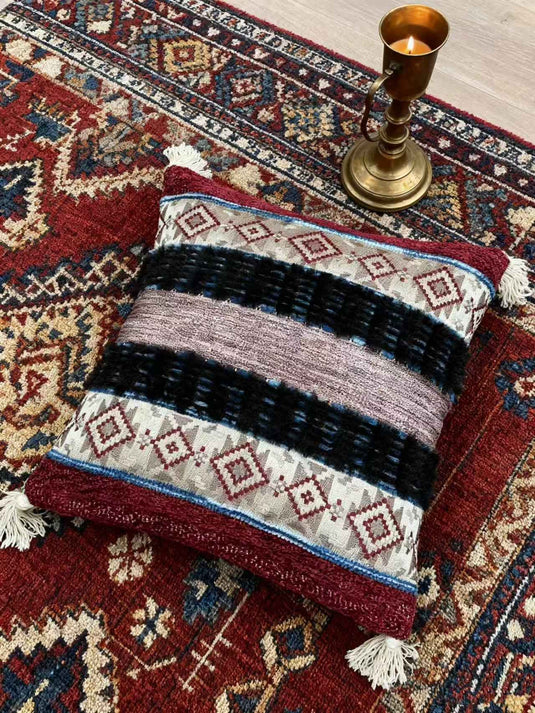 Ethnic - style Geometric - patterned Tassel Jacquard Throw Pillow - Fucolina