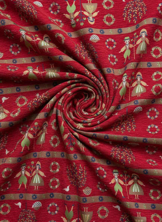 European folk-style figure chenille jacquard fabric, multi-colored childlike soft furnishings and clothing universal fabric