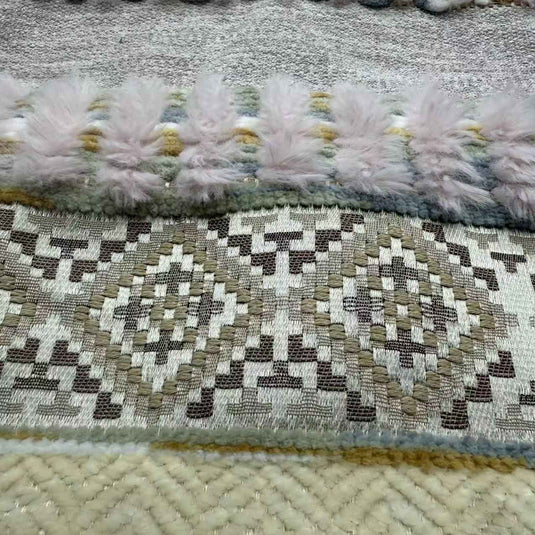 Ethnic - style Geometric - patterned Tassel Jacquard Throw Pillow (Soft Pink - Beige Color) - Fucolina
