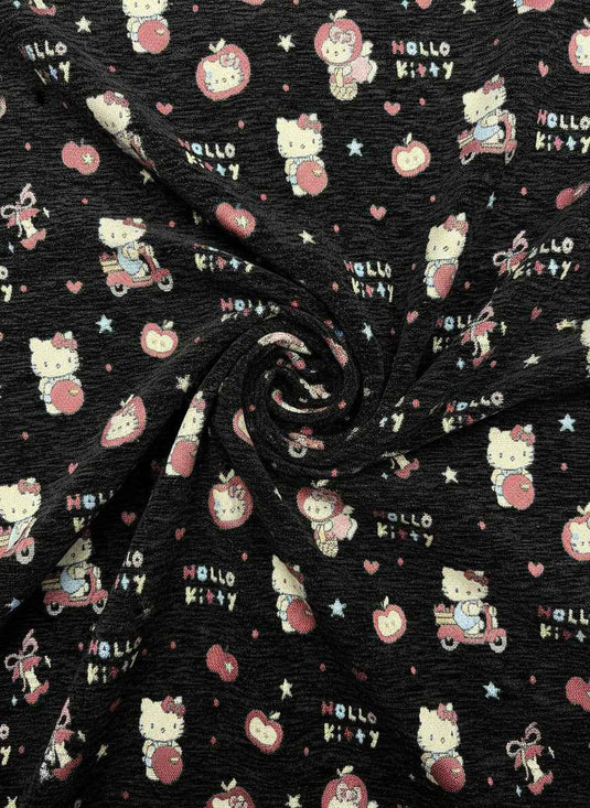 Hello Kitty playful chenille jacquard fabric, a versatile fabric for cute soft furnishings and children's clothing in multiple colors