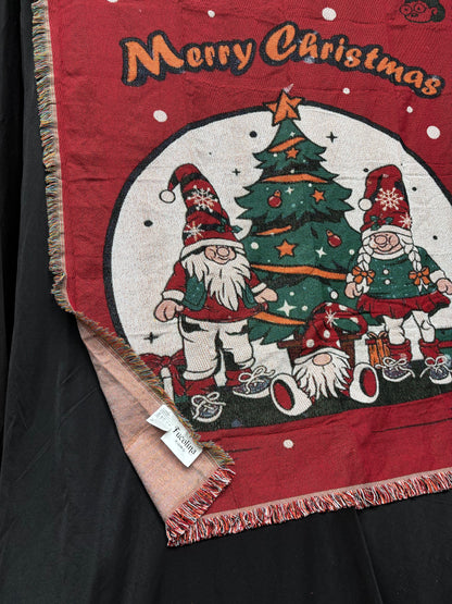 Red Merry Christmas Gnomes Woven Blanket | Festive Holiday Tapestry Decor - Fucolina