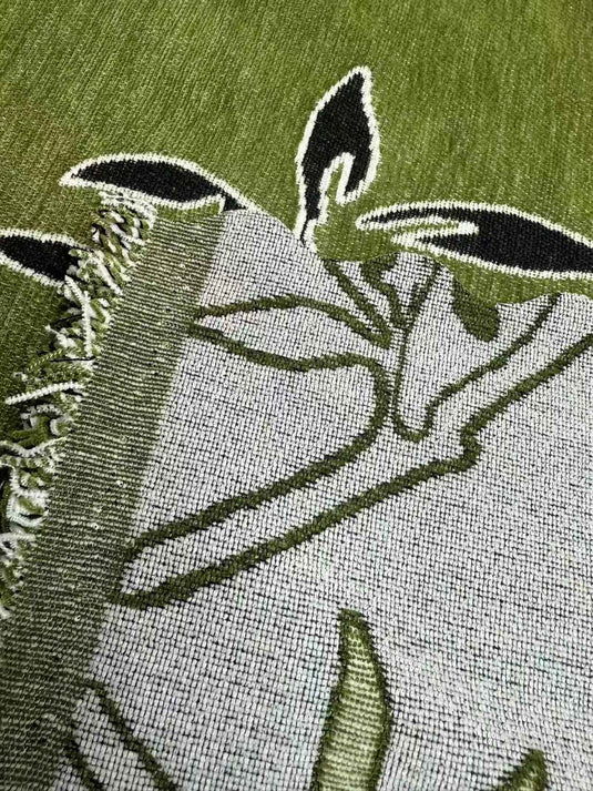 Vintage Green Plant Flower Chenille Sofa Throw