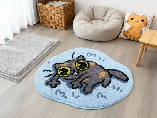 Grey Cute Cat-shaped Flocked Carpet