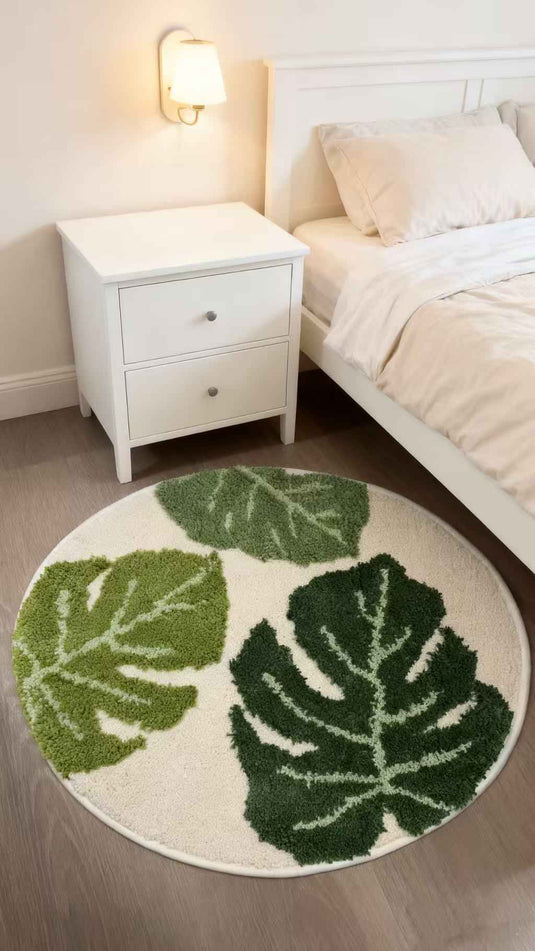 Natural-style Green Plant Leaf Flocked Carpet