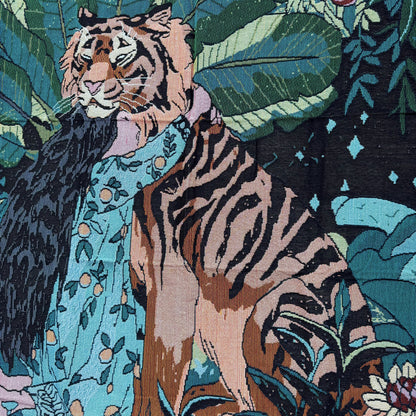 "Jungle Dream" Tiger and Woman Woven Tapestry | Bohemian Forest Wall Hanging - Fucolina