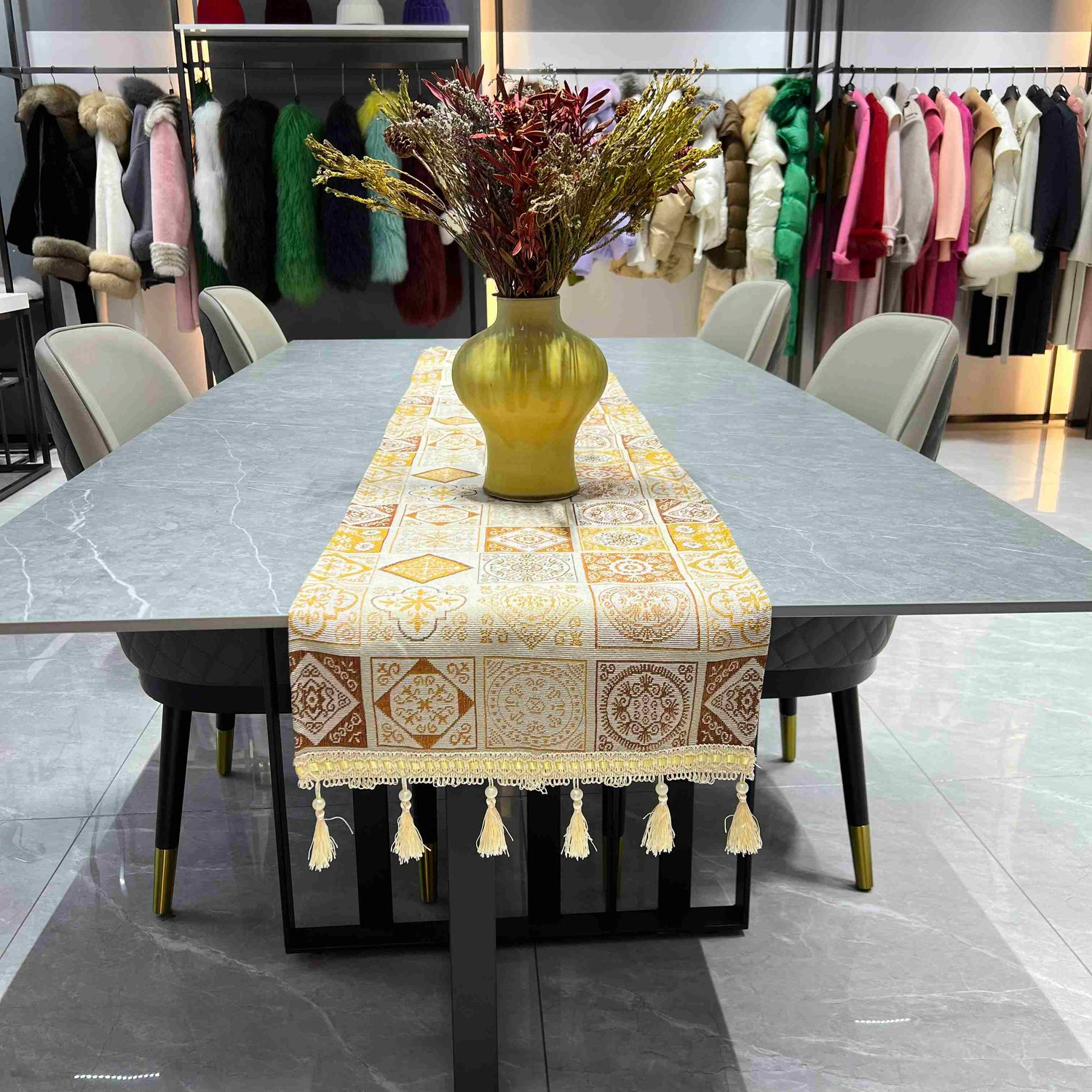 Geometric Table Runner (Golden Squares) - Fucolina