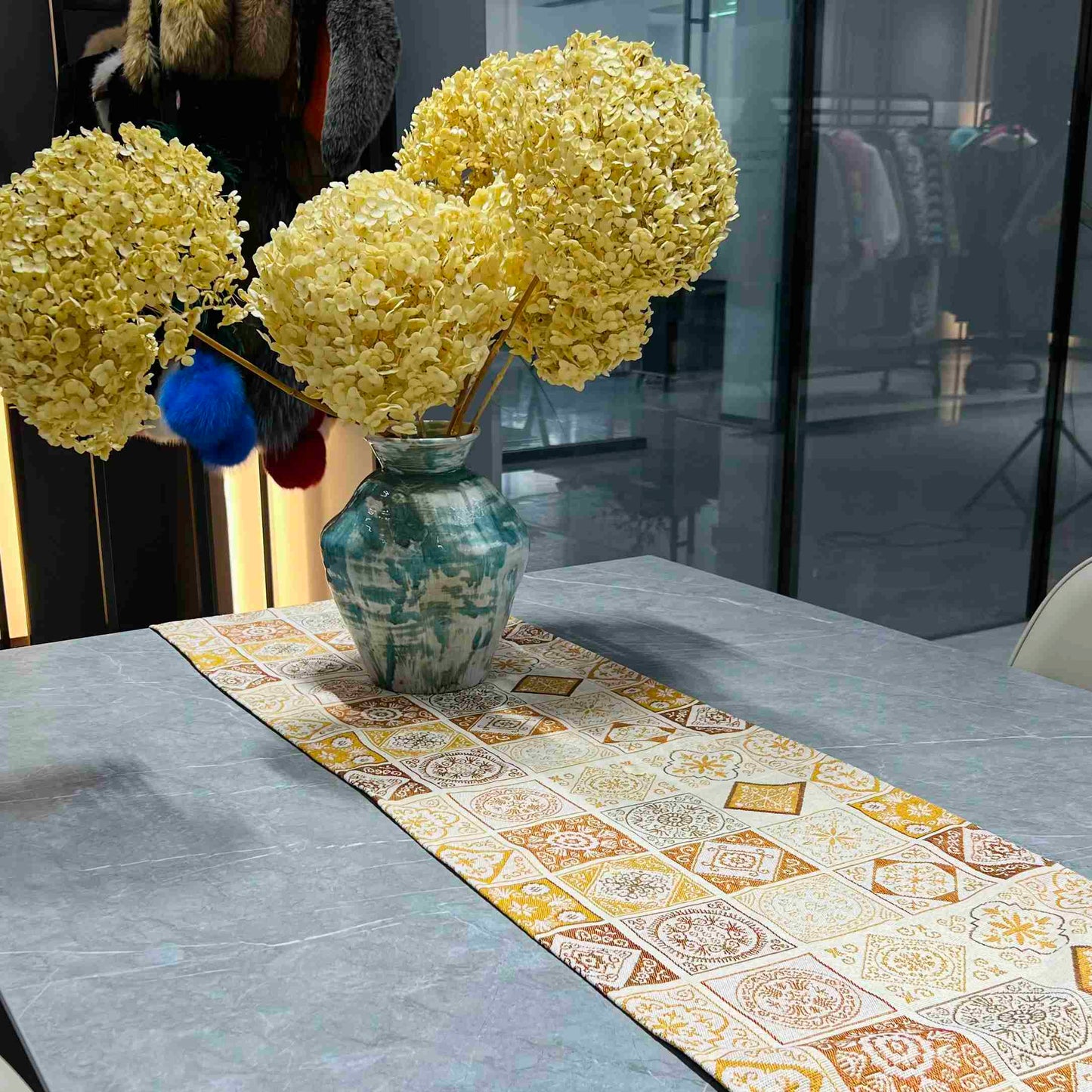 Geometric Table Runner (Golden Squares) - Fucolina