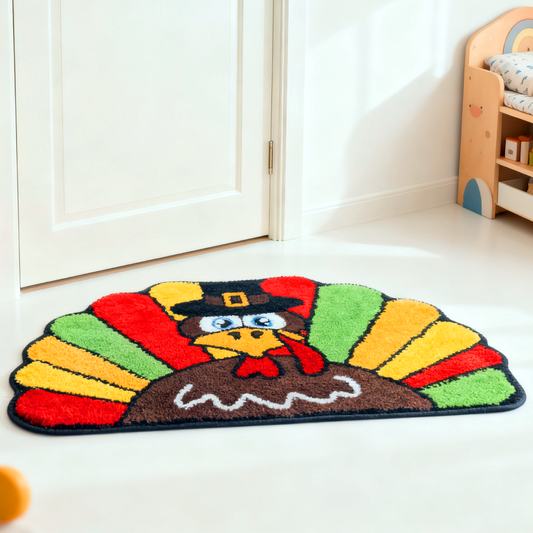 Thanksgiving Turkey Tufted Rug | Holiday Themed Decor Mat | Cute Cartoon Accent Rug - Fucolina