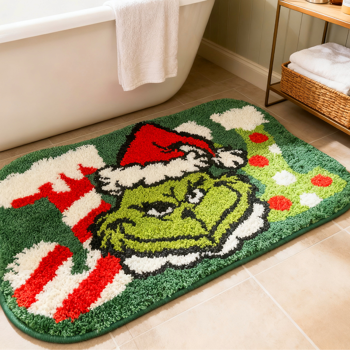 Christmas Grinch Tufted Rug | Holiday Themed Decor Mat | Cartoon Accent Rug - Fucolina