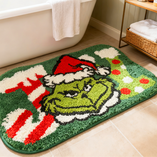 Christmas Grinch Tufted Rug | Holiday Themed Decor Mat | Cartoon Accent Rug - Fucolina