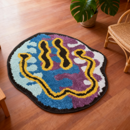 Abstract Smiley Face Tufted Rug | Psychedelic Style Mat | Trendy Art Decor - Fucolina