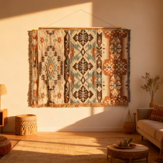 Southwestern Aztec Geometric Woven Tapestry | Tribal Boho Wall Hanging Blanket - Fucolina