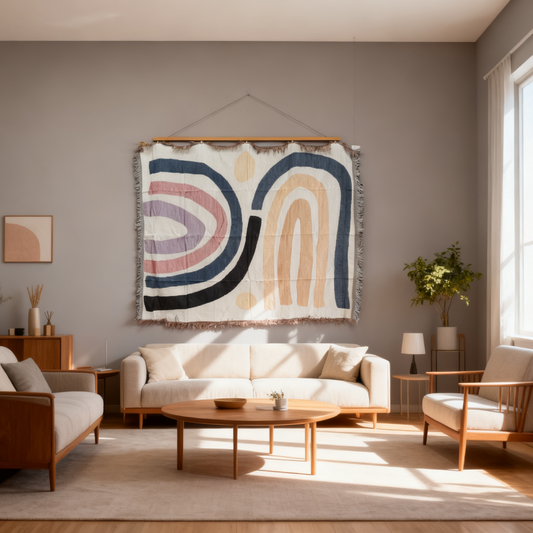 Abstract Rainbow Arches Woven Tapestry | Modern Boho Minimalist Wall Art - Fucolina