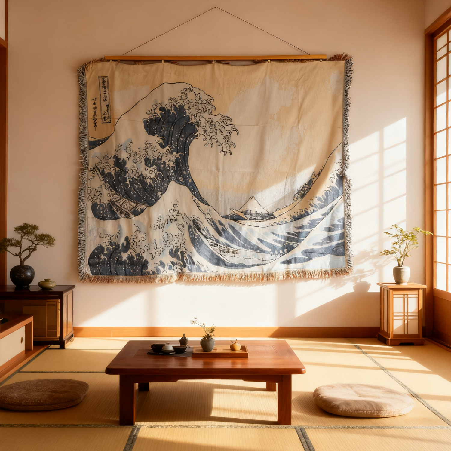 "The Great Wave off Kanagawa" Woven Tapestry | Hokusai Japanese Art Blanket - Fucolina