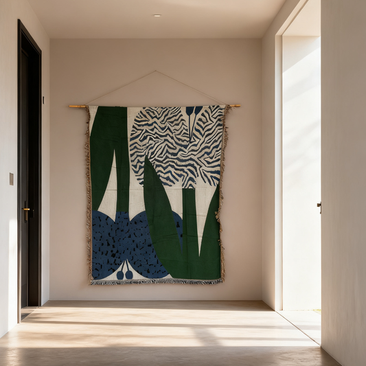 Abstract Botanical Woven Tapestry | Modern Art Plant Print Wall Hanging - Fucolina