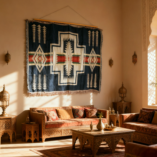 "Sacred Cross" Southwestern Tribal Woven Blanket | Geometric Tapestry Wall Art - Fucolina