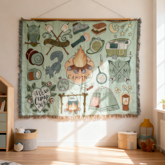 Camping Themed Woven Tapestry Blanket - Fucolina