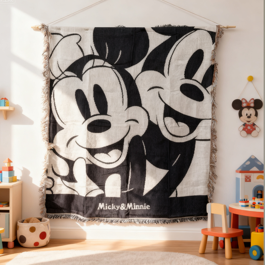 Vintage Mickey & Minnie Mouse Woven Tapestry | Classic Disney Character Blanket - Fucolina