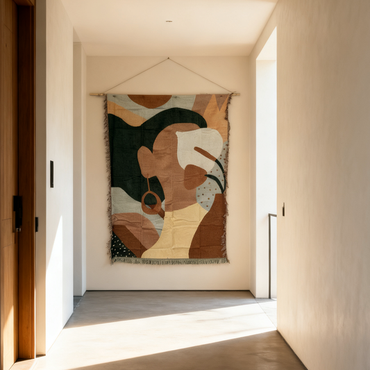 Abstract Woman Portrait Woven Tapestry | Modern Earthy Tones Wall Art - Fucolina