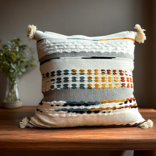 Handwoven Patchwork Tassel Cushion (YS5026-3) - Fucolina
