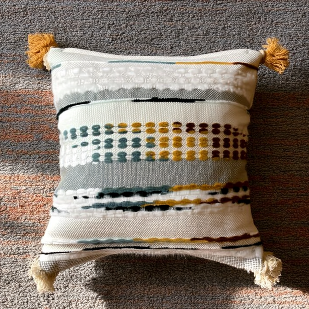 Handwoven Patchwork Tassel Cushion (YS5026-3) - Fucolina