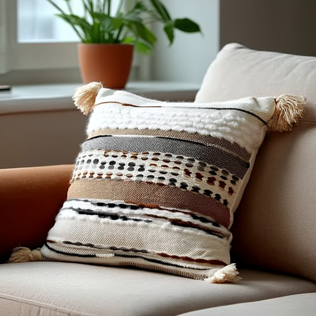 Handwoven Patchwork Tassel Cushion (YS5026-4) - Fucolina