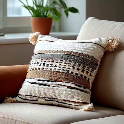 Handwoven Patchwork Tassel Cushion (YS5026-4) - Fucolina
